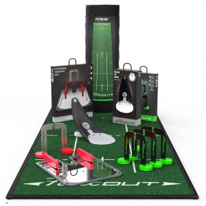 PuttOUT Ultimate Bundle Green Mat White Premium Trainer Pro Gates Mirror and Gate Set
